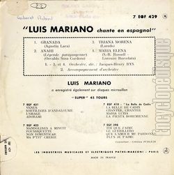 [Pochette de Luis Mariano chante en espagnol (Luis MARIANO) - verso]