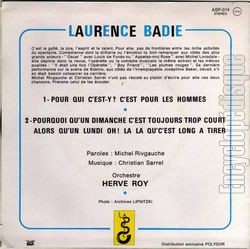 [Pochette de C’est pour les hommes (Laurence BADIE) - verso]