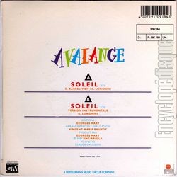 [Pochette de Soleil (AVALANCHE (2)) - verso]