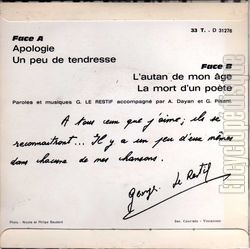 [Pochette de Apologie (Georges LE RESTIF) - verso]