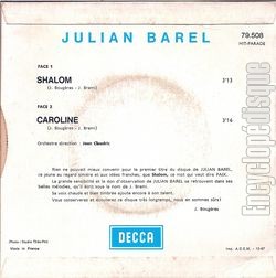 [Pochette de Shalom (Julian BAREL) - verso]