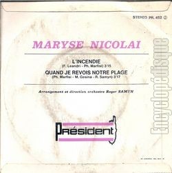 [Pochette de L’incendie (MARYSE) - verso]