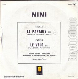 [Pochette de Le paradis (NINI) - verso]