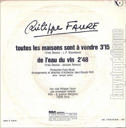 [Pochette de Toutes les maisons sont  vendre (Philippe FAURE) - verso]