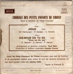 [Pochette de Jsus (La CHORALE DES PETITS ENFANTS DE CHOISY) - verso]