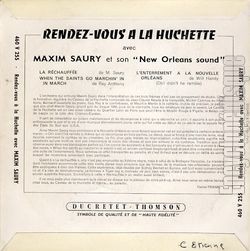 [Pochette de Rendez-vous  la Huchette (Maxim SAURY) - verso]