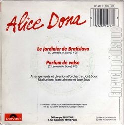 [Pochette de Le jardinier de Bratislava / Parfum de valse (Alice DONA) - verso]