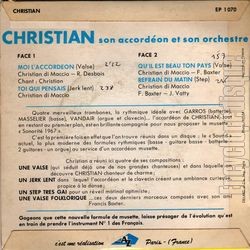 [Pochette de Moi, l’accordon (CHRISTIAN et son ACCORDON CHOC) - verso]