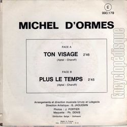 [Pochette de Ton visage (Michel D’ORMES) - verso]