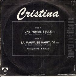 [Pochette de Une femme seule (CRISTINA) - verso]