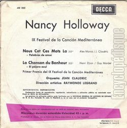 [Pochette de Nous et ces mots la (Nancy HOLLOWAY) - verso]