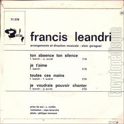 [Pochette de Ton absence, ton silence (Francis LEANDRI) - verso]