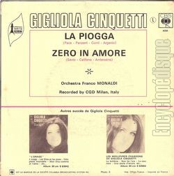 [Pochette de La pioggia (Gigliola CINQUETTI) - verso]