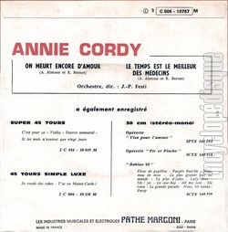 [Pochette de On meurt encore d’amour (Annie CORDY) - verso]