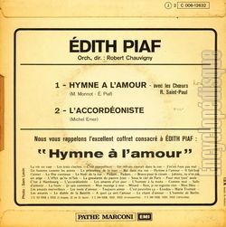 [Pochette de L’hymne  l’amour / L’accordoniste - 2 (dith PIAF) - verso]