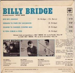 [Pochette de Bye bye Johnny (Billy BRIDGE) - verso]