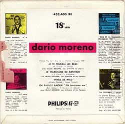 [Pochette de Je te tendrai les bras (Dario MORENO) - verso]