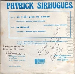 [Pochette de La libert (Patrick SIRHUGUES) - verso]