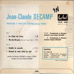 [Pochette de Ne me dis pas (Jean-Claude DECAMP) - verso]