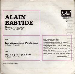 [Pochette de Les dimanches d’automne (Alain BASTIDE) - verso]