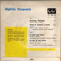 [Pochette de Dommage, dommage (Gigliola CINQUETTI) - verso]