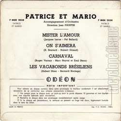 [Pochette de Mister l’amour (PATRICE et MARIO) - verso]