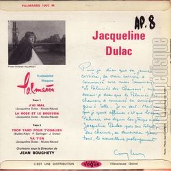 [Pochette de J’ai mal (Jacqueline DULAC) - verso]