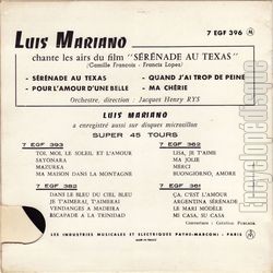 [Pochette de Chante les airs du film "Srnade au Texas" (Luis MARIANO) - verso]