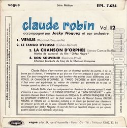 [Pochette de Vnus (Claude ROBIN) - verso]