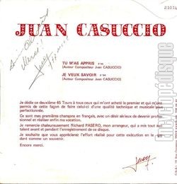 [Pochette de Tu m’as appris (Juan CASUCCIO) - verso]