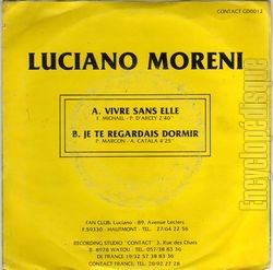 [Pochette de Vivre sans elle (Luciano MORENI) - verso]