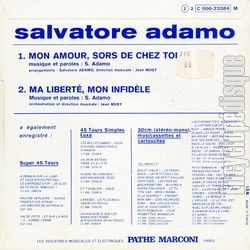 [Pochette de Mon amour, sors de chez toi (Salvatore ADAMO) - verso]