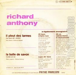 [Pochette de Il pleut des larmes (Richard ANTHONY) - verso]