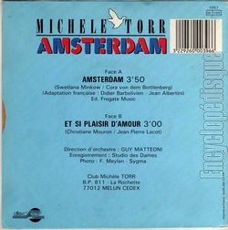 [Pochette de Amsterdam (Michle TORR) - verso]