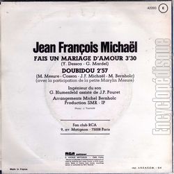 [Pochette de Fais un mariage d’amour (Jean-Franois MICHAL) - verso]