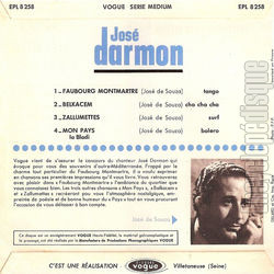 [Pochette de Faubourg Montmartre (Jos DARMON) - verso]