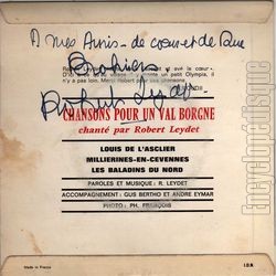 [Pochette de Chansons pour un Val Borgne (Robert LEYDET) - verso]