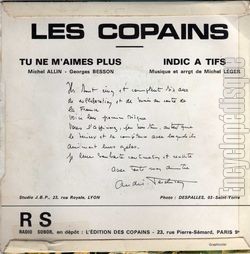 [Pochette de Tu ne m’aimes plus (Les COPAINS (2)) - verso]