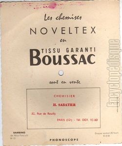 [Pochette de Noveltex (tissu garanti Bousac) (PUBLICIT) - verso]