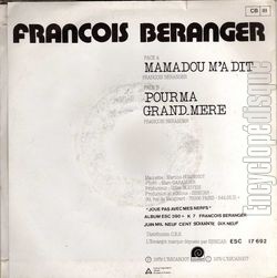 [Pochette de Mamadou m’a dit (Franois BRANGER) - verso]