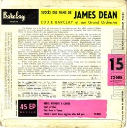 [Pochette de n15 - Succs des Films de James Dean (Eddie BARCLAY) - verso]