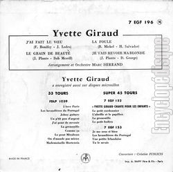 [Pochette de J’ai fait le vœu - N9 (Yvette GIRAUD) - verso]