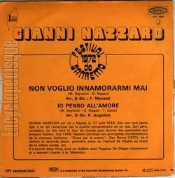 [Pochette de Non voglio innamorarmi mai (Gianni NAZZARO) - verso]