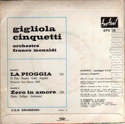 [Pochette de La pioggia (Gigliola CINQUETTI) - verso]