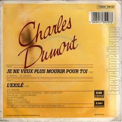 [Pochette de Je ne veux plus mourir pour toi (Charles DUMONT) - verso]