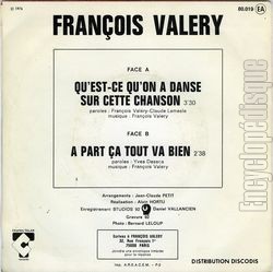 [Pochette de Qu’est-ce qu’on a dans sur cette chanson (Franois VALRY) - verso]