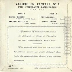 [Pochette de Batterie - Fanfare (ESPERANCE LAMASTROISE) - verso]