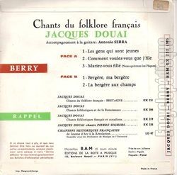 [Pochette de Chants du folklore franais : Berry (Jacques DOUAI) - verso]