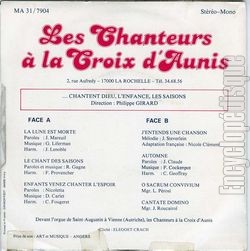 [Pochette de La lune est morte (Les CHANTEURS  LA CROIX D’AUNIS) - verso]