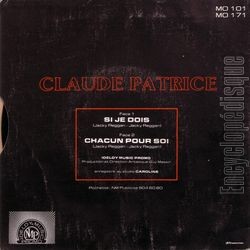 [Pochette de Si je dois (Claude PATRICE) - verso]